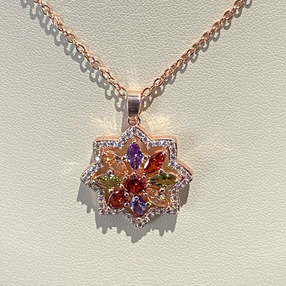 Rose Gold Plated Silver Multi-Color Necklace